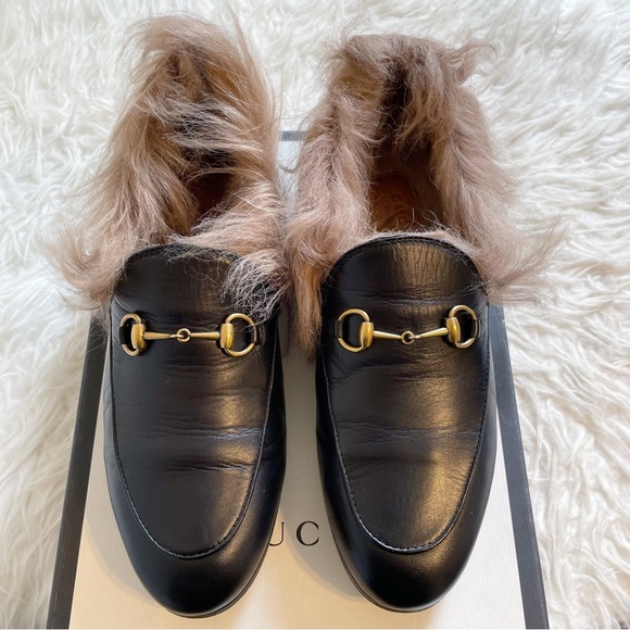 Gucci Shoes Gucci Jordaan Fur Lined Leather Horsebit Loafer Black